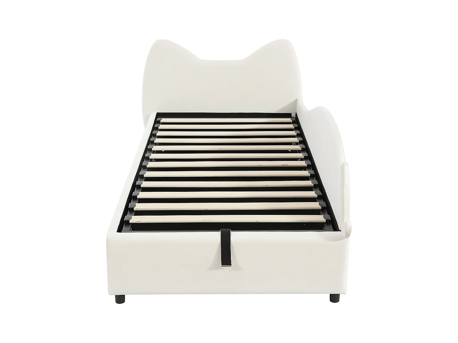 Beige fluwelen kinderbed met opbergruimte 90x200 cm, katvorm, recht paneel (matras niet inbegrepen)