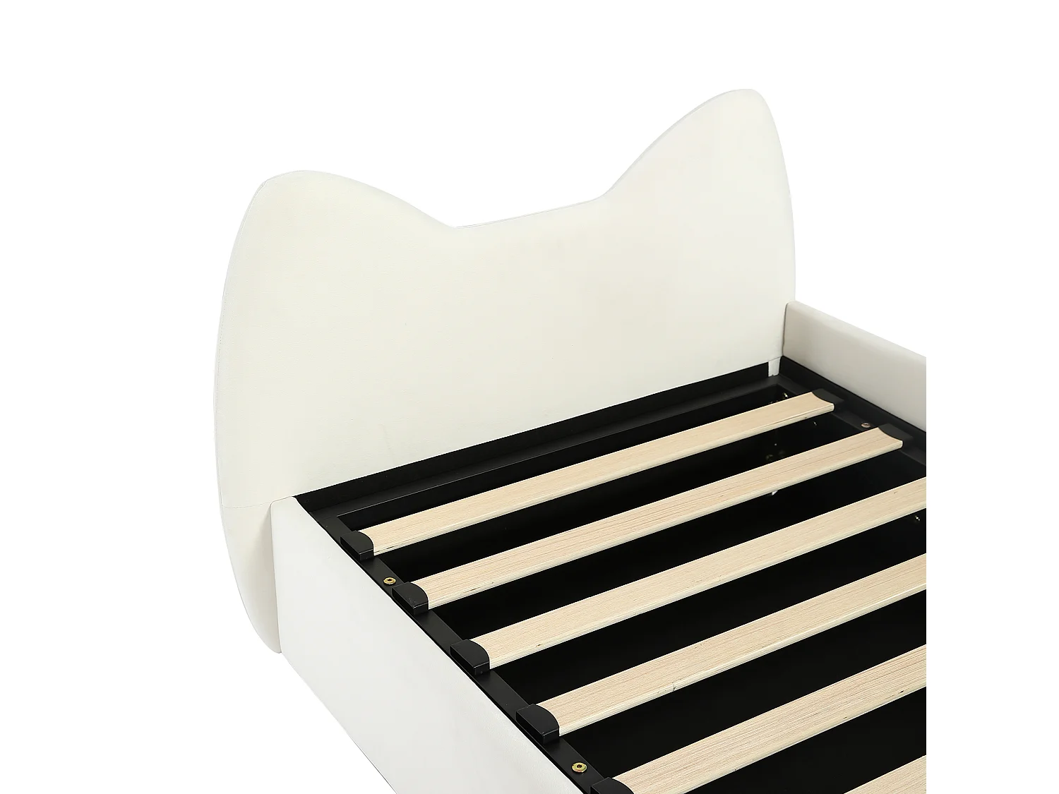 Letto contenitore per bambini in velluto beige 90x200 cm, a forma di gatto, pannello dritto (materasso non incluso)