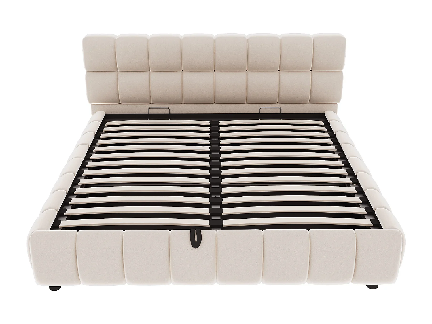 Lit double coffre en velours beige 140x190cm avec tête de lit (sans matelas)