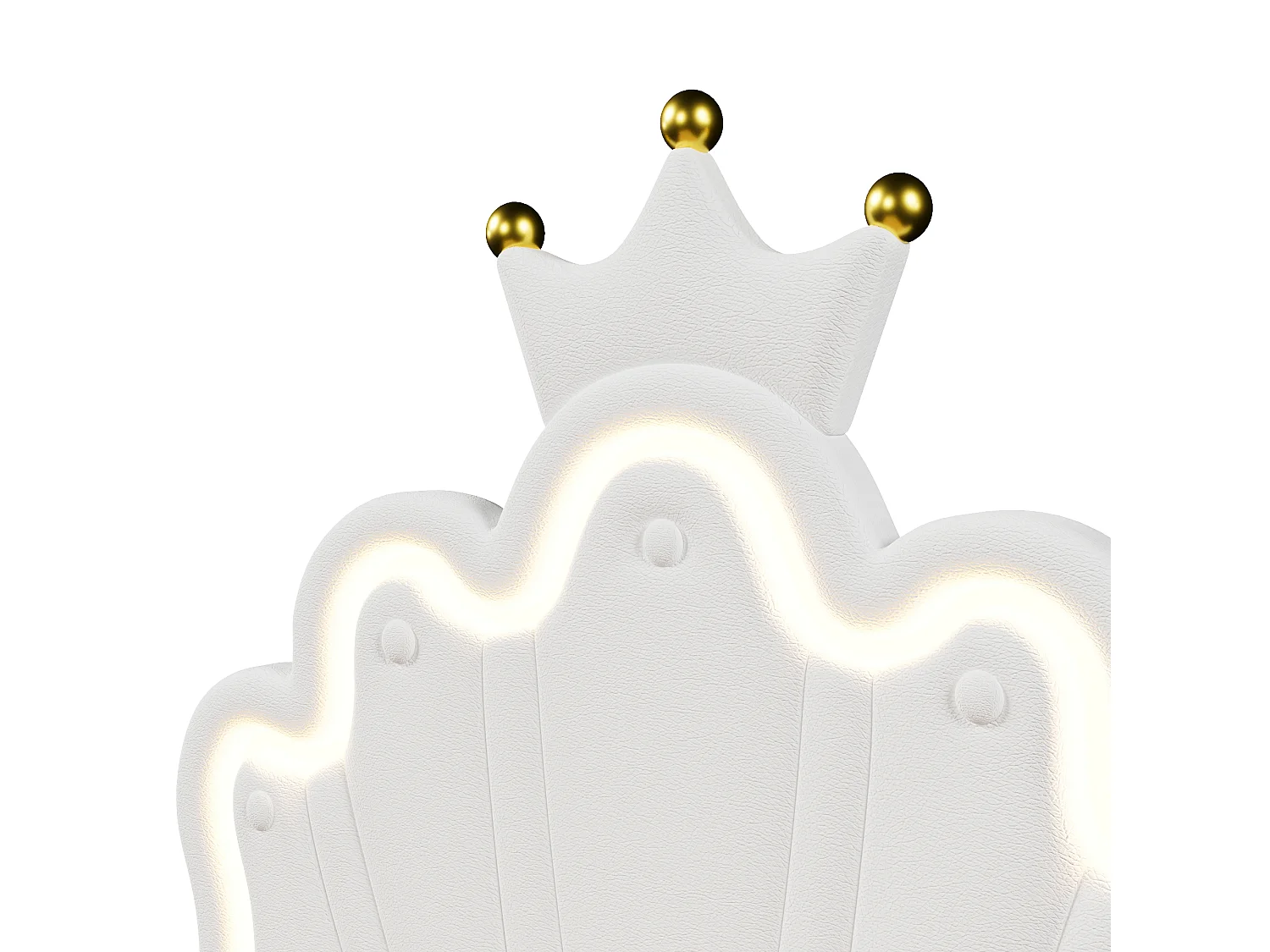 Lit princesse coffre enfant blanc 90 x 200 cm avec éclairage LED,tête de lit réglable, PU (sans matelas)