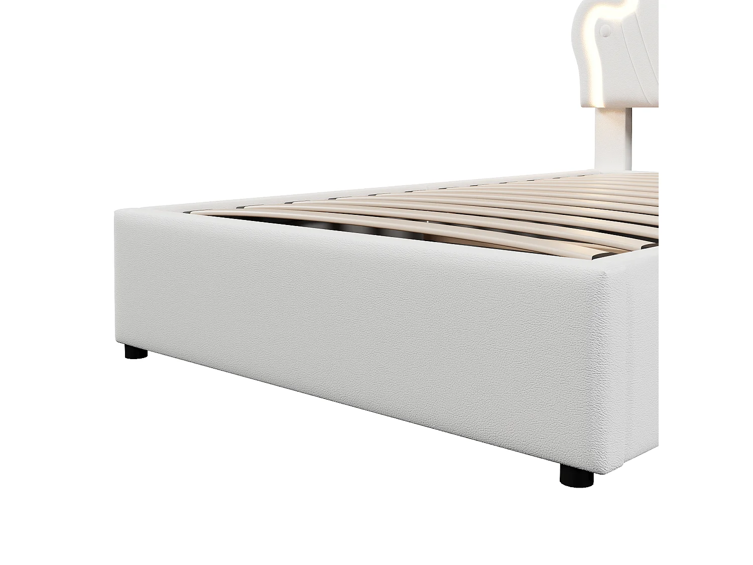 Lit princesse coffre enfant blanc 90 x 200 cm avec éclairage LED,tête de lit réglable, PU (sans matelas)