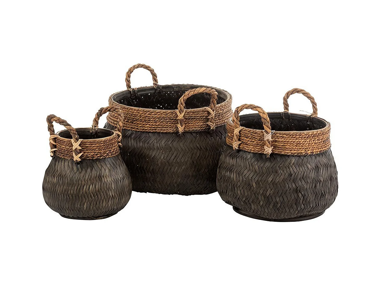 Lot de 3 Paniers Déco "Handle" 58cm Noir