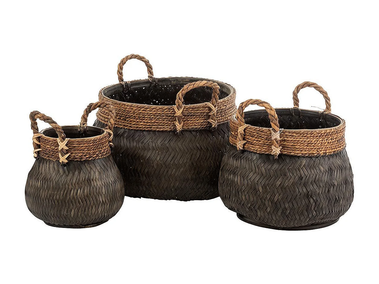 Lot de 3 Paniers Déco "Handle" 58cm Noir