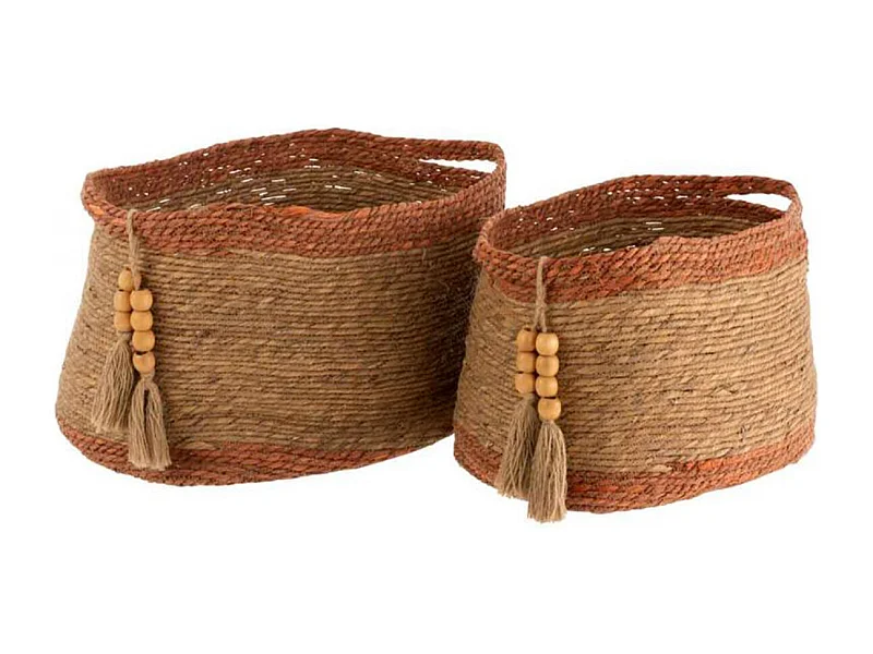 Lot de 2 Paniers Déco "Perles" 54cm Naturel & Brun