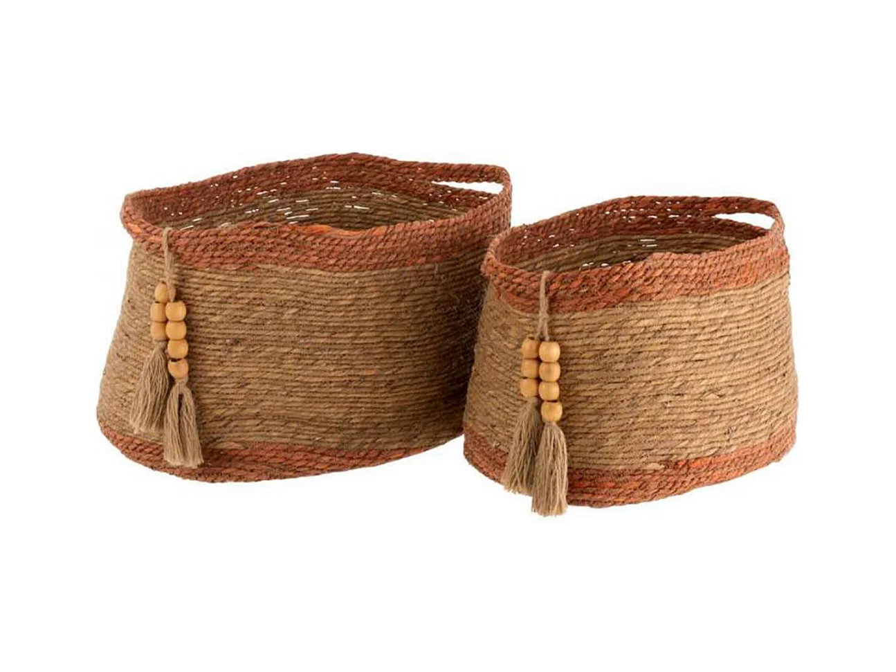 Lot de 2 Paniers Déco "Perles" 54cm Naturel & Brun