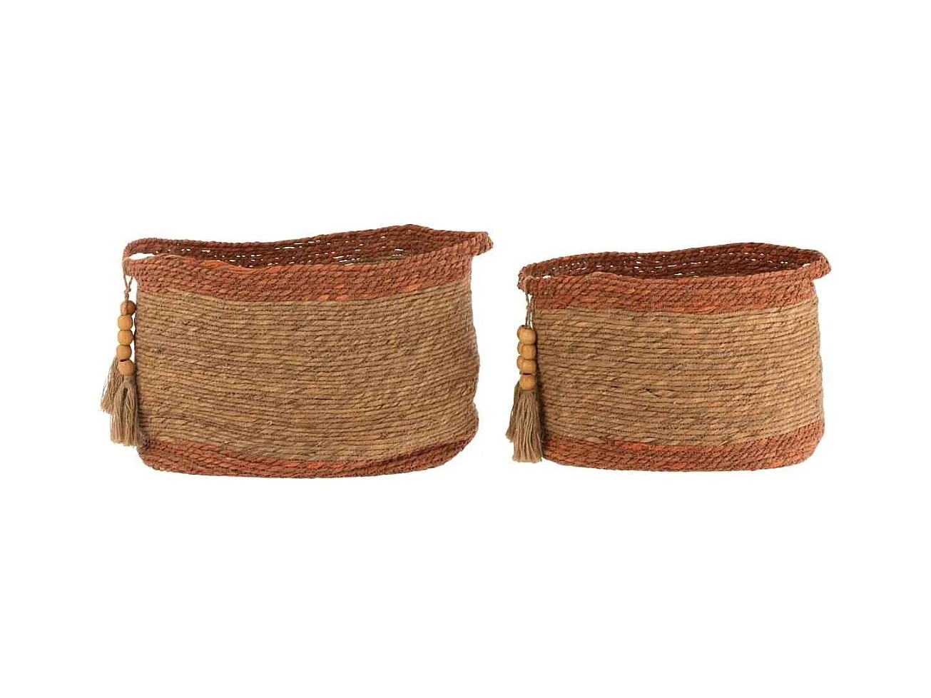 Lot de 2 Paniers Déco "Perles" 54cm Naturel & Brun