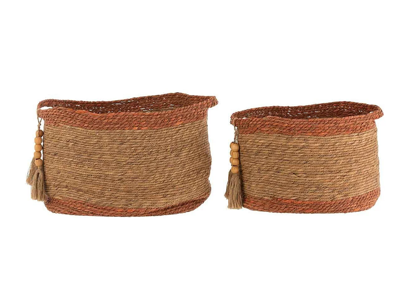 Lot de 2 Paniers Déco "Perles" 54cm Naturel & Brun