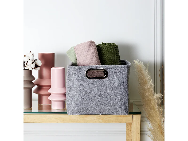 Panier De Rangement Carre Anses Metal X2 Gris