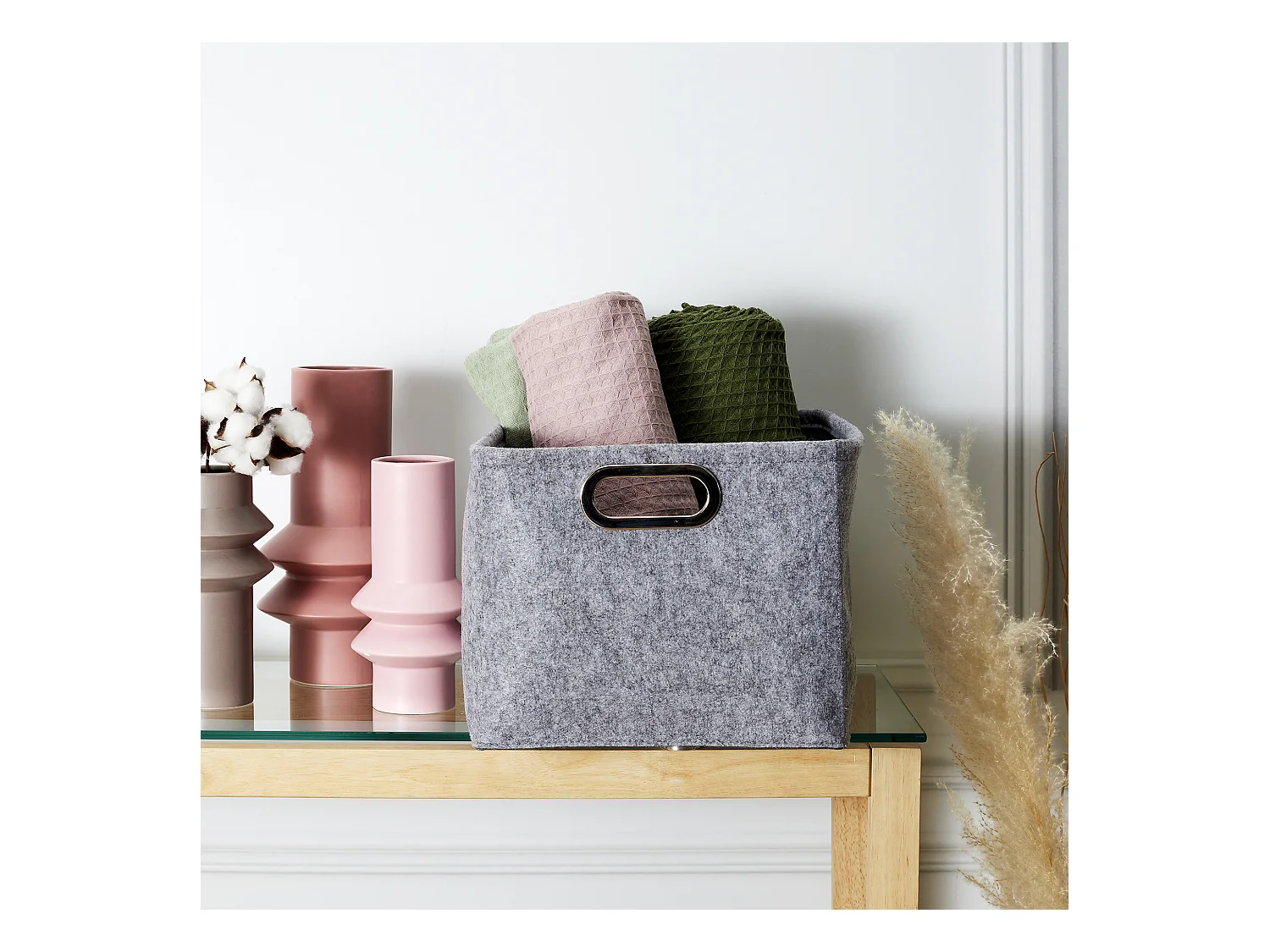 Panier De Rangement Carre Anses Metal X2 Gris