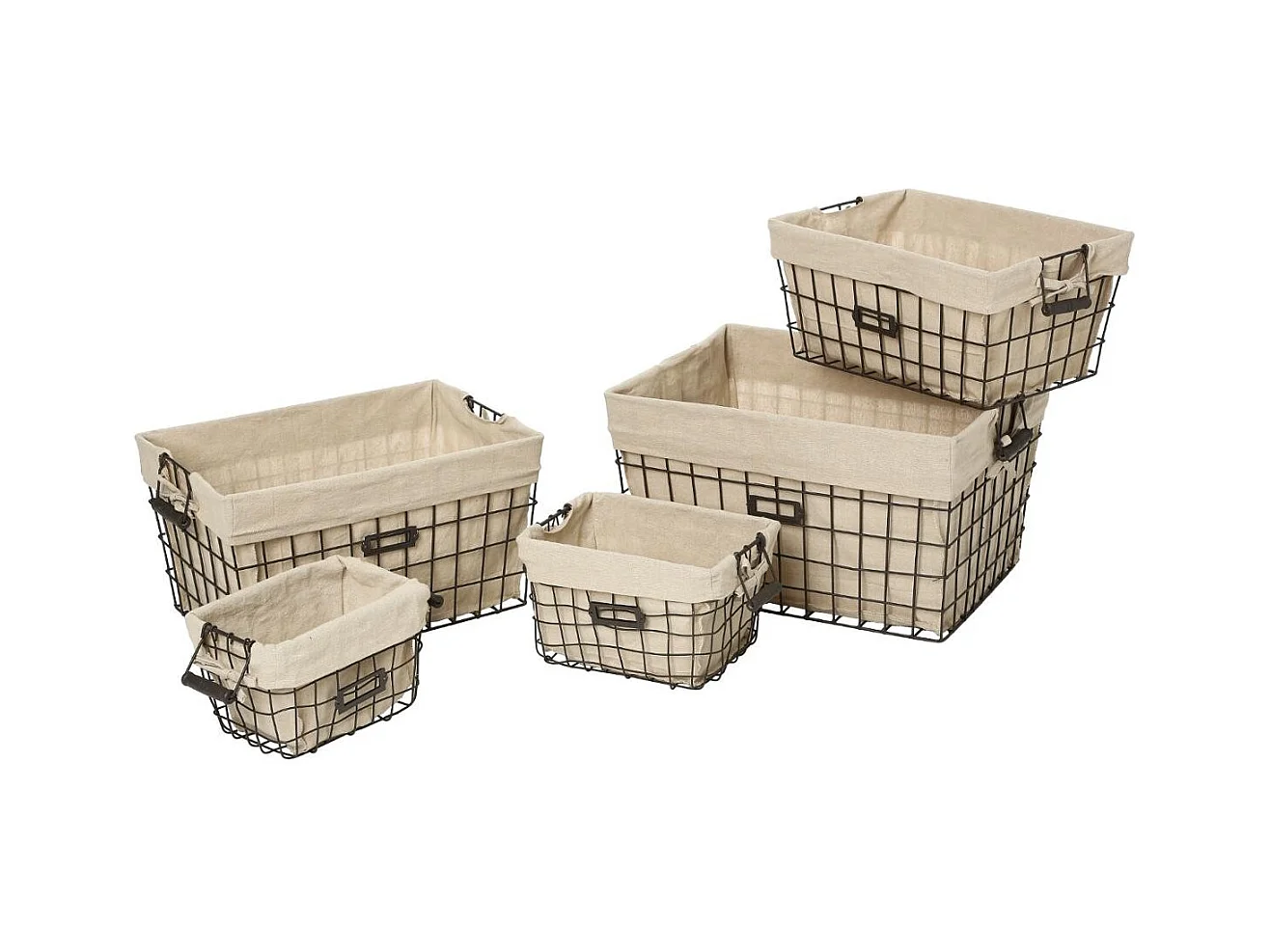 Lot de 5 Corbeilles de Rangement "Métal" 51cm Beige