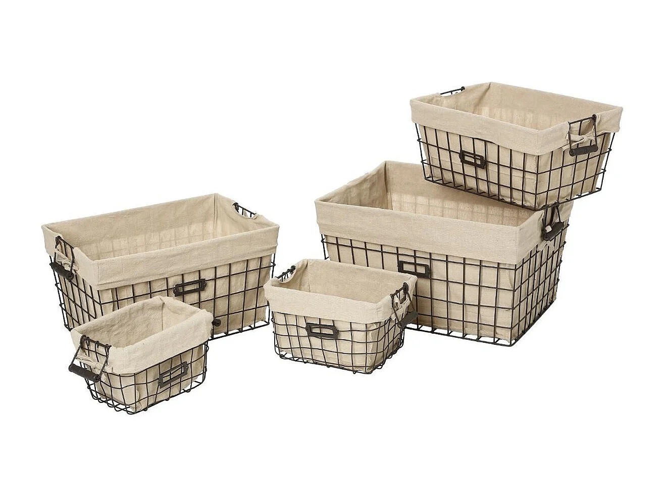 Lot de 5 Corbeilles de Rangement "Métal" 51cm Beige