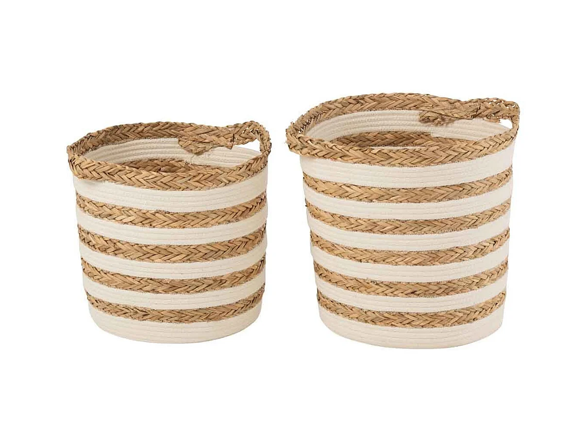 Lot de 2 Paniers Déco "Rayés" 38cm Naturel & Blanc