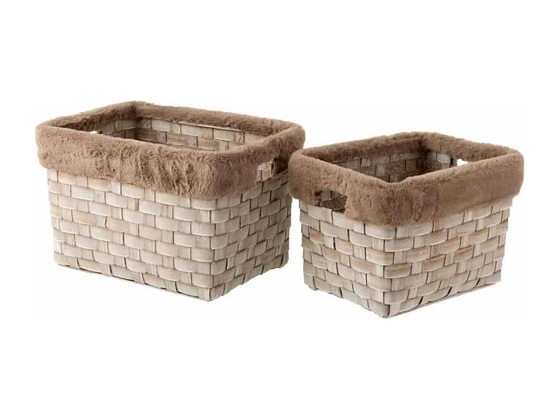 Lot de 2 Paniers "Imitation Fourrure" 42cm Marron