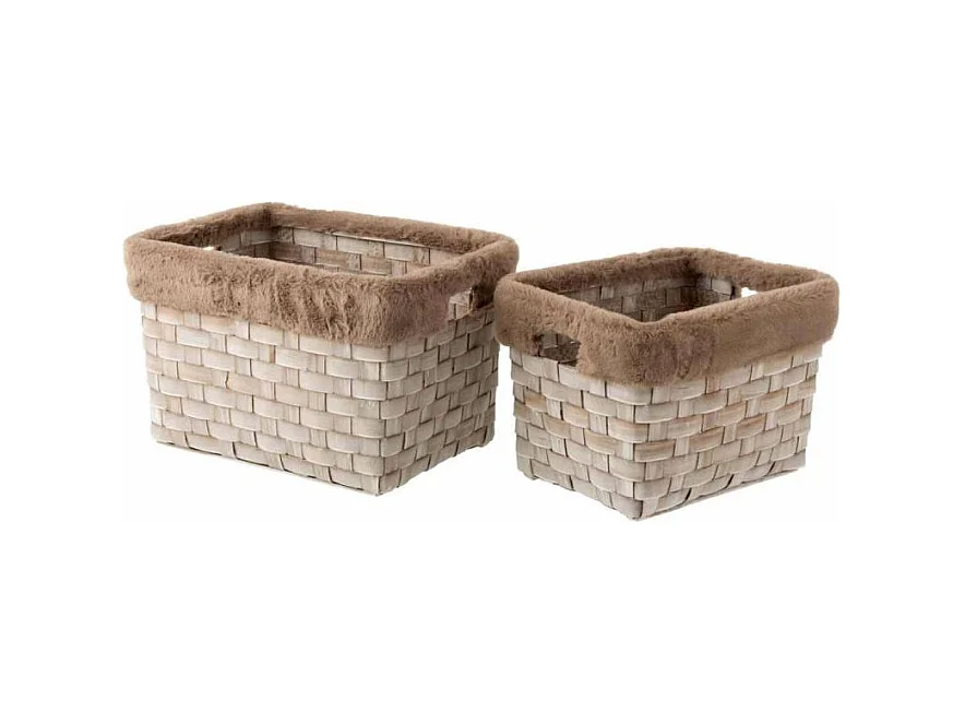 Lot de 2 Paniers "Imitation Fourrure" 42cm Marron