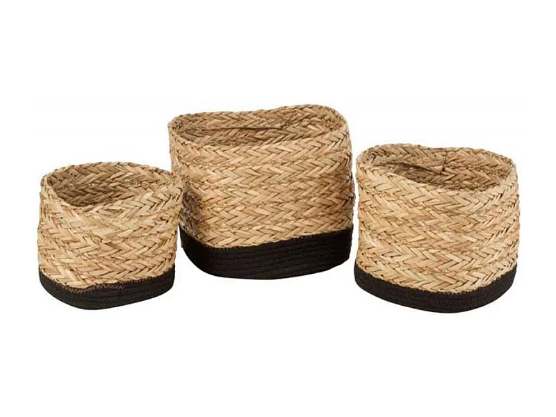 Lot de 3 Paniers Déco "Carrés" 28cm Naturel & Noir