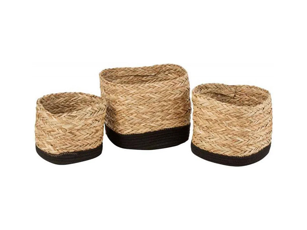 Lot de 3 Paniers Déco "Carrés" 28cm Naturel & Noir