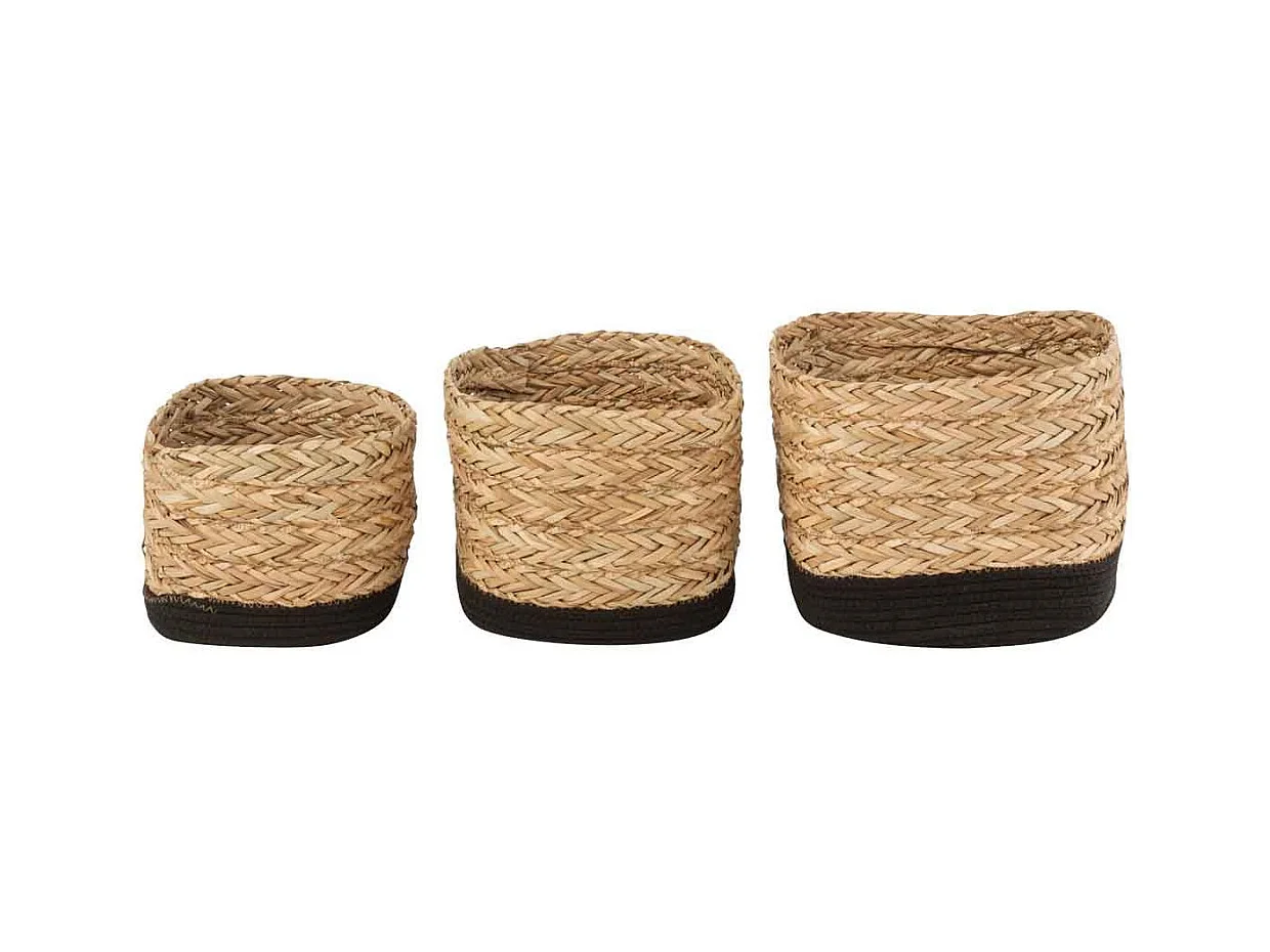 Lot de 3 Paniers Déco "Carrés" 28cm Naturel & Noir