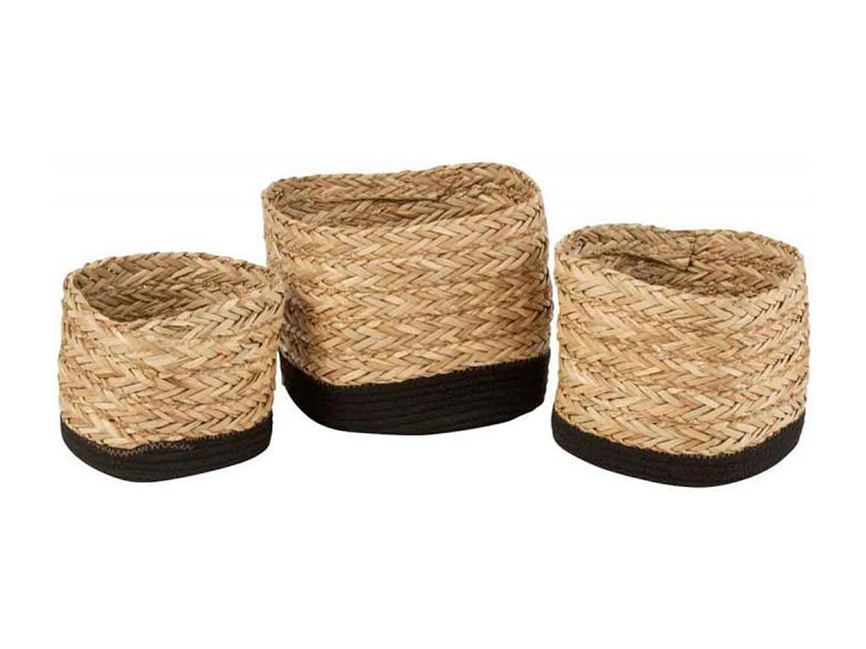Lot de 3 Paniers Déco "Carrés" 28cm Naturel & Noir