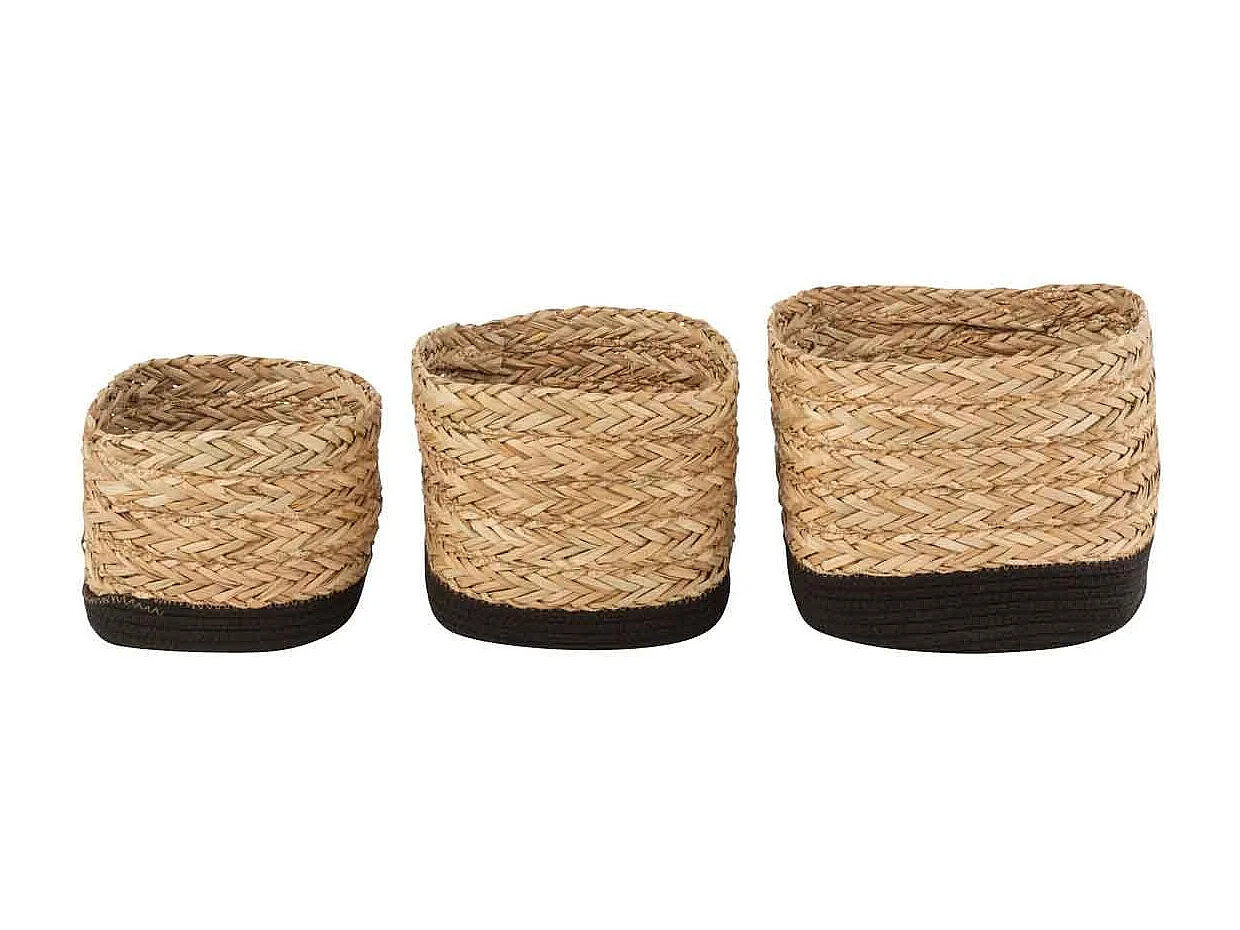Lot de 3 Paniers Déco "Carrés" 28cm Naturel & Noir