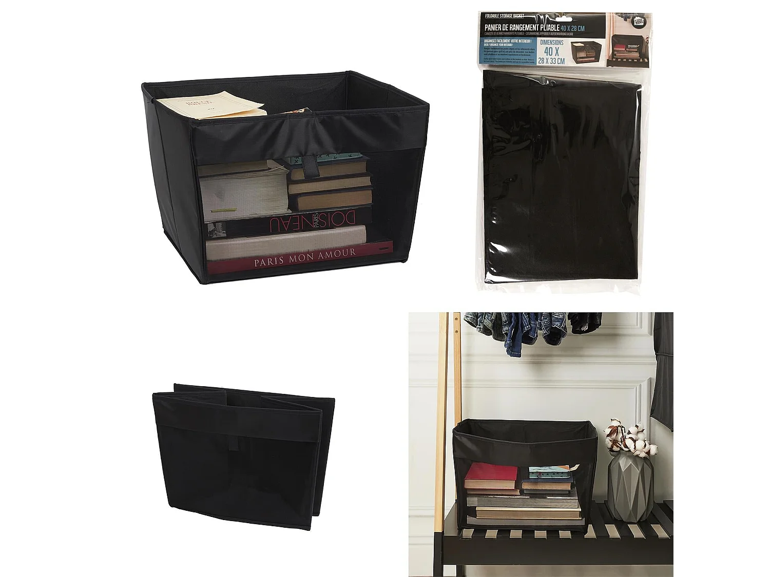 Panier de Rangement "Pliable" 40cm Gris & Naturel