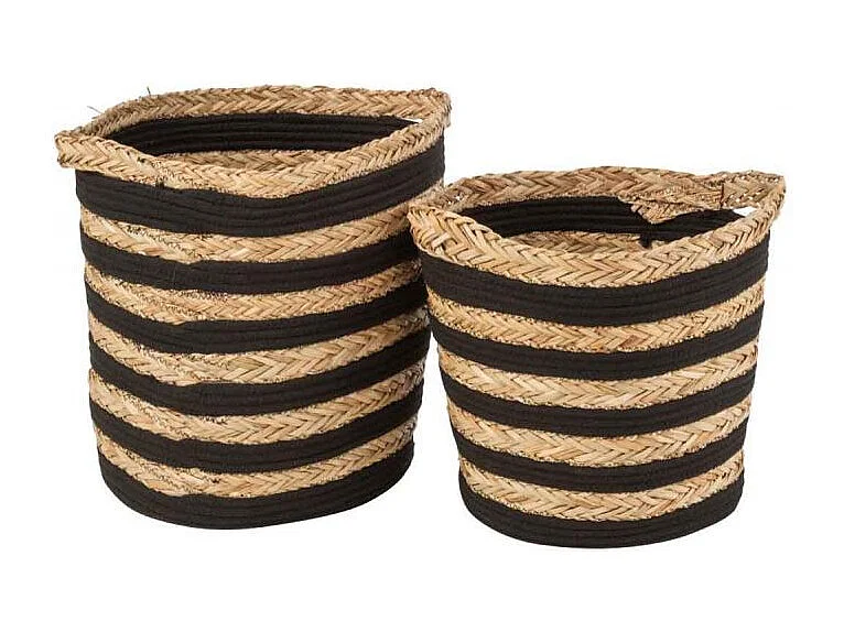 Lot de 2 Paniers Déco "Rayés" 38cm Naturel & Noir
