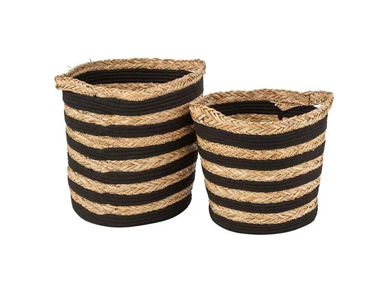 Lot de 2 Paniers Déco "Rayés" 38cm Naturel & Noir