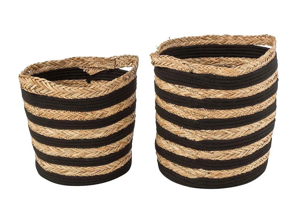 Lot de 2 Paniers Déco "Rayés" 38cm Naturel & Noir