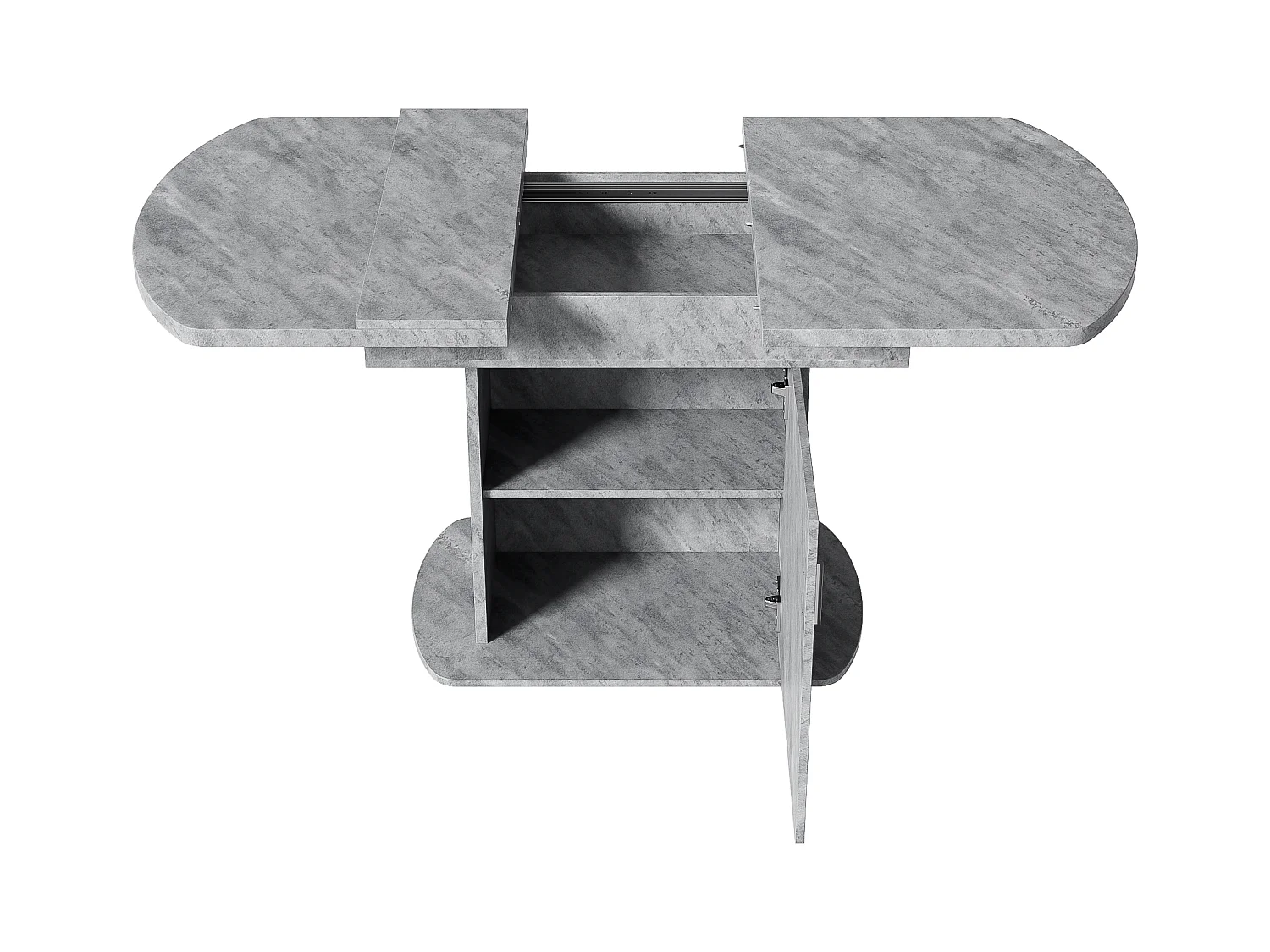 Table à manger ovale extensible - Table gris avec une porte et poignées argentées - avec rangement