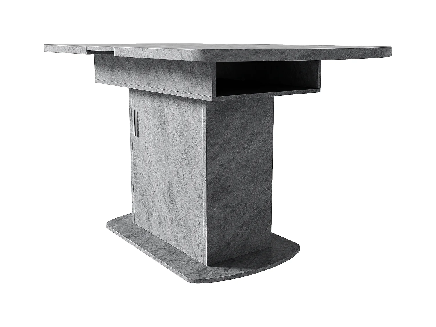 Table à manger ovale extensible - Table gris avec une porte et poignées argentées - avec rangement