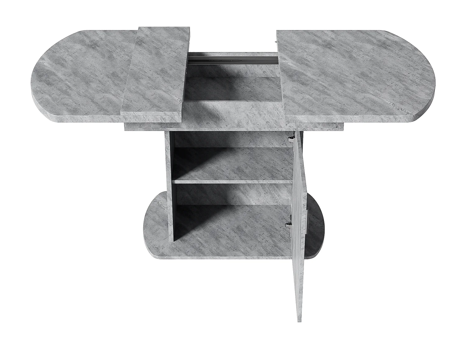 Table à manger ovale extensible - Table gris avec une porte et poignées argentées - avec rangement