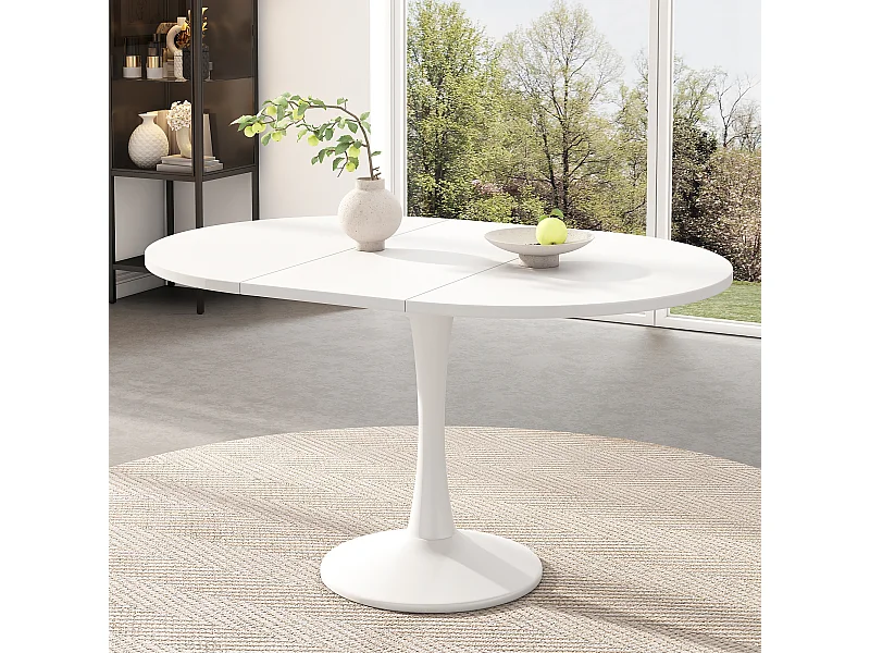 Ovale eettafel - Uitschuifbare witte ronde tafel - voor eetkamer en woonkamer
