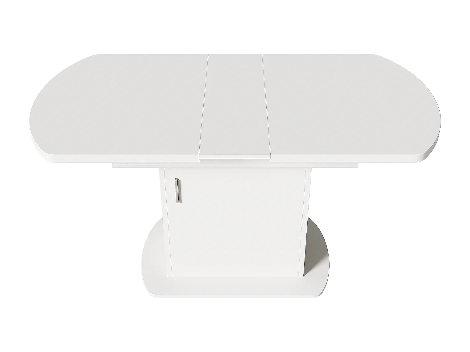 Table à manger ovale extensible - Table blanc avec une porte et poignées argentées - avec rangement