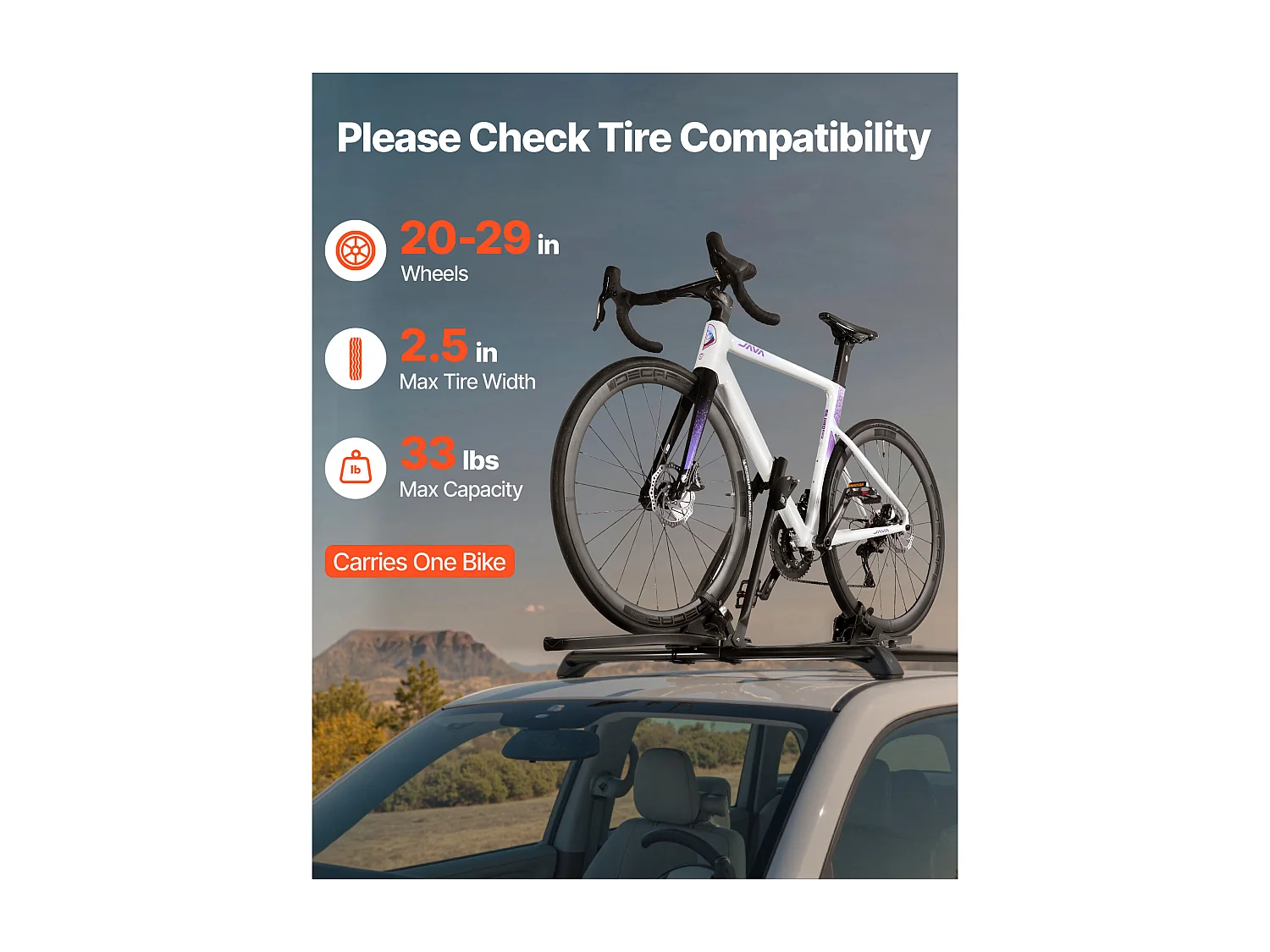 Porte-Vélos SucceBuy de Toit en Aluminium, Capacité de Charge 15 kg, Support pour 1 Vélo, avec Système de Verrouillage Sécurisé, Compatible avec la Plupart