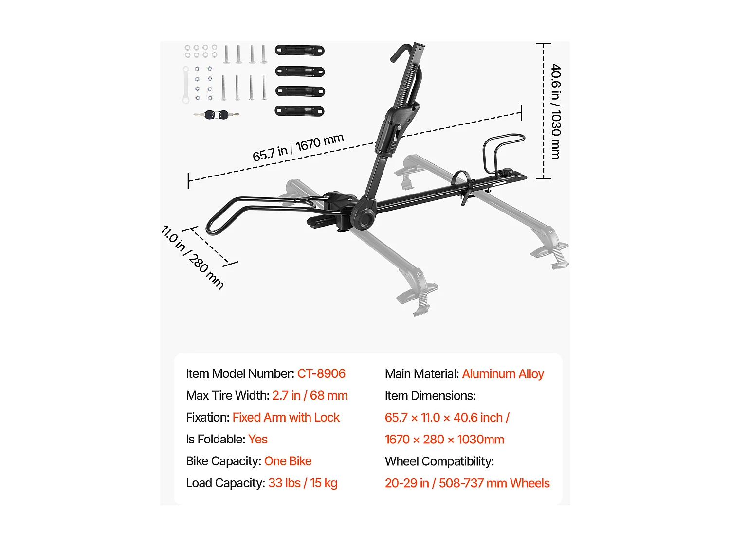 Fietsendragers SucceBuy voor Dak Opvouwbaar, Draagvermogen 15 kg, met Vergrendelingssysteem, Compatibel met T-Sleuf Dwarsbalken