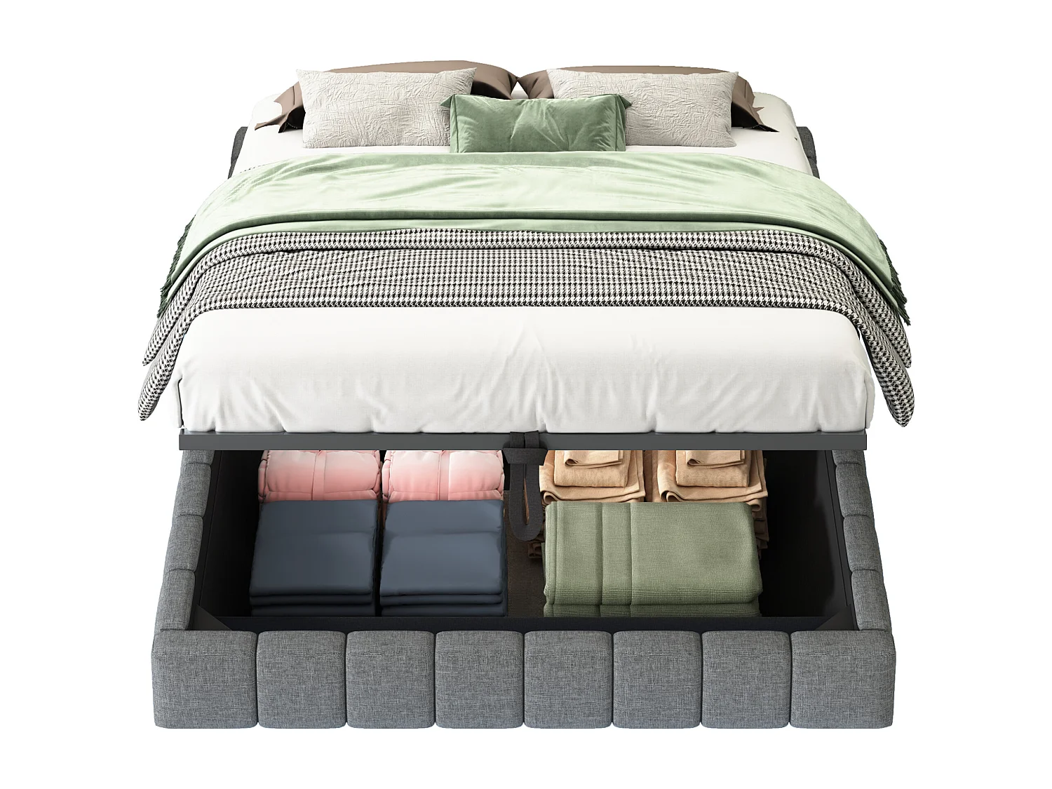 Lit coffre 140x200 cm - Lit adulte avec éclairage LED - sans tête de lit - lin gris - sans matelas