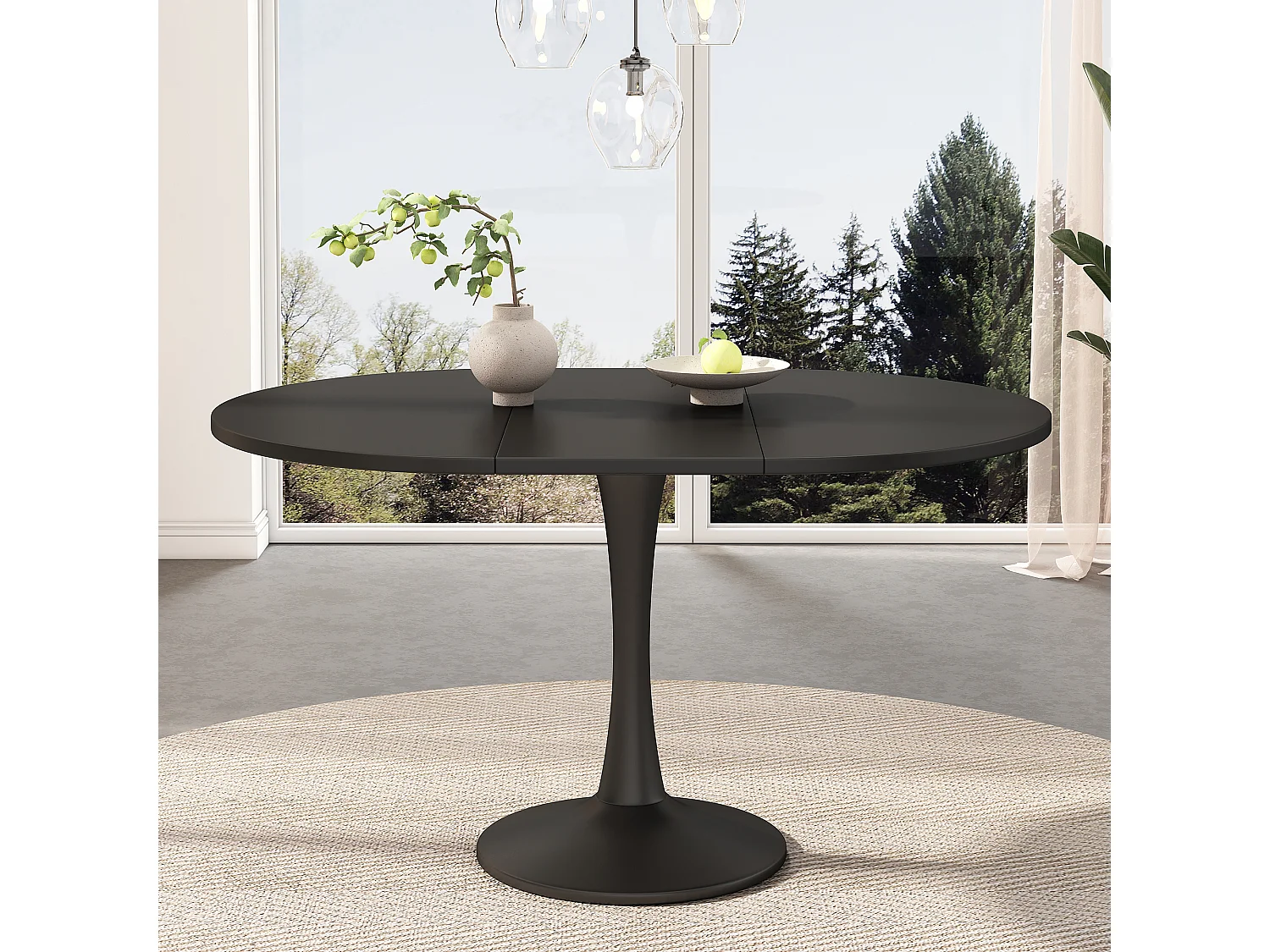 Ovale eettafel - Zwarte ronde uitschuifbare tafel - voor eetkamer en woonkamer