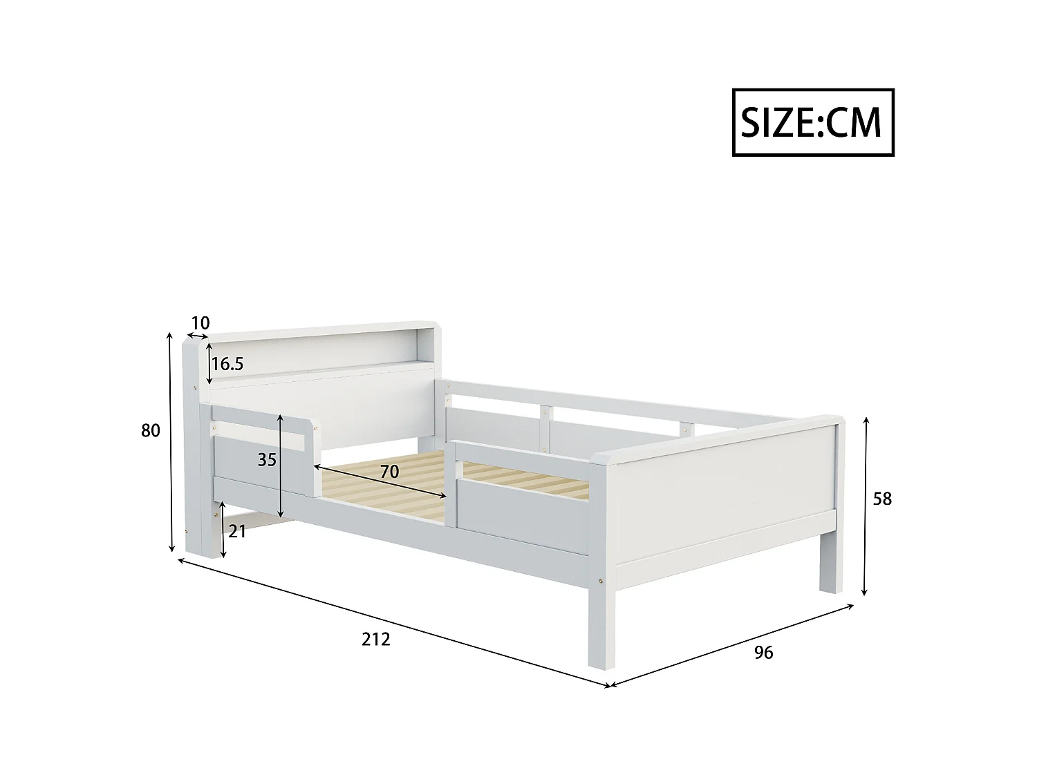 Lit enfant 90 x 200 cm - Lit simple avec éclairage LED et recharge USB - tête de lit avec rangement - blanc bois - matelas non inclus