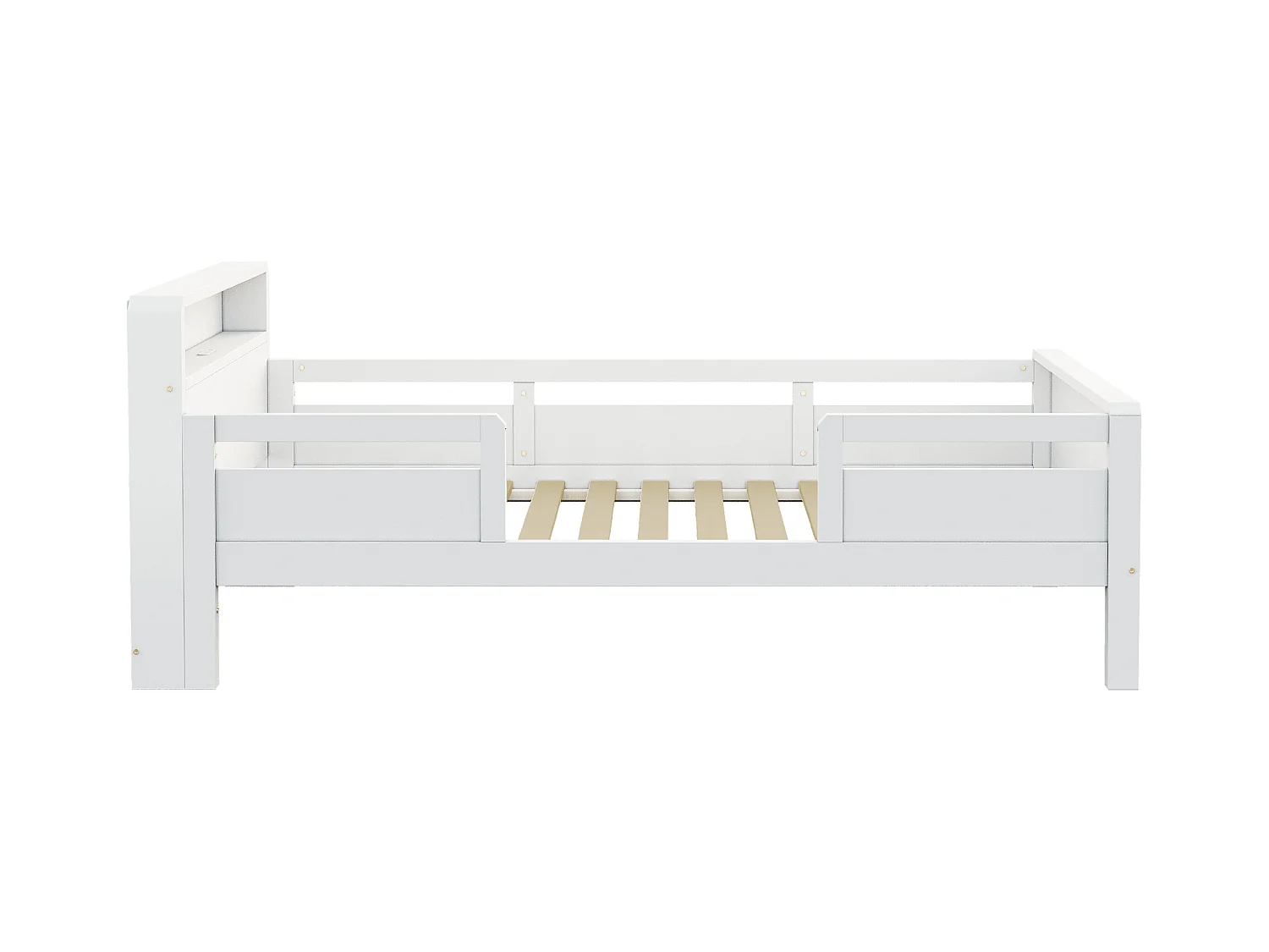 Lit enfant 90 x 200 cm - Lit simple avec éclairage LED et recharge USB - tête de lit avec rangement - blanc bois - matelas non inclus