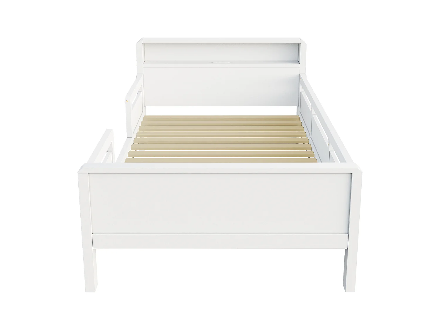 Lit enfant 90 x 200 cm - Lit simple avec éclairage LED et recharge USB - tête de lit avec rangement - blanc bois - matelas non inclus