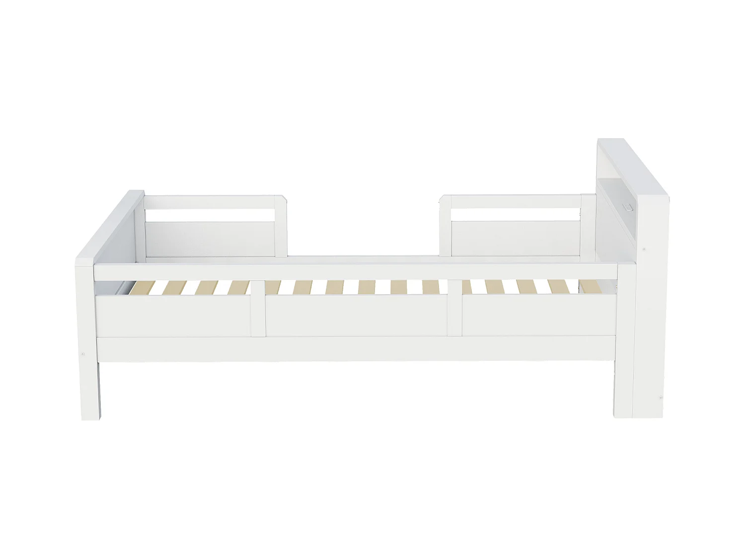 Lit enfant 90 x 200 cm - Lit simple avec éclairage LED et recharge USB - tête de lit avec rangement - blanc bois - matelas non inclus