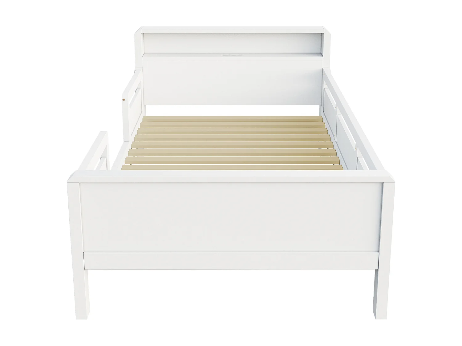 Lit enfant 90 x 200 cm - Lit simple avec éclairage LED et recharge USB - tête de lit avec rangement - blanc bois - matelas non inclus