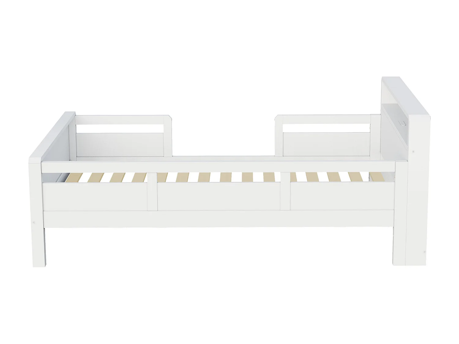 Lit enfant 90 x 200 cm - Lit simple avec éclairage LED et recharge USB - tête de lit avec rangement - blanc bois - matelas non inclus