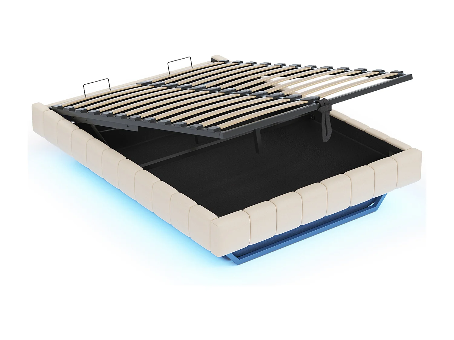 Opbergbed 160x200 cm - Volwassen bed met LED-verlichting - zonder hoofdbord - beige linnen - zonder matras