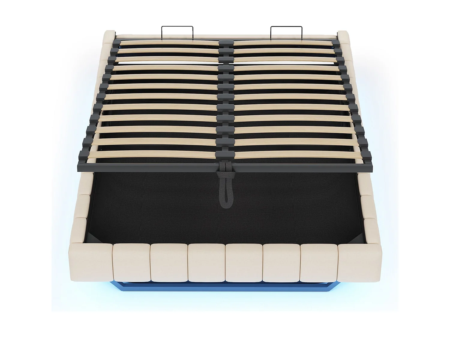 Lit coffre 160x200 cm - Lit adulte avec éclairage LED - sans tête de lit - lin beige - sans matelas