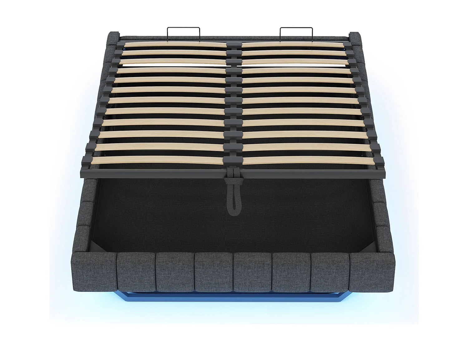 Lit coffre 160x200 cm - Lit adulte avec éclairage LED - sans tête de lit - lin gris - sans matelas