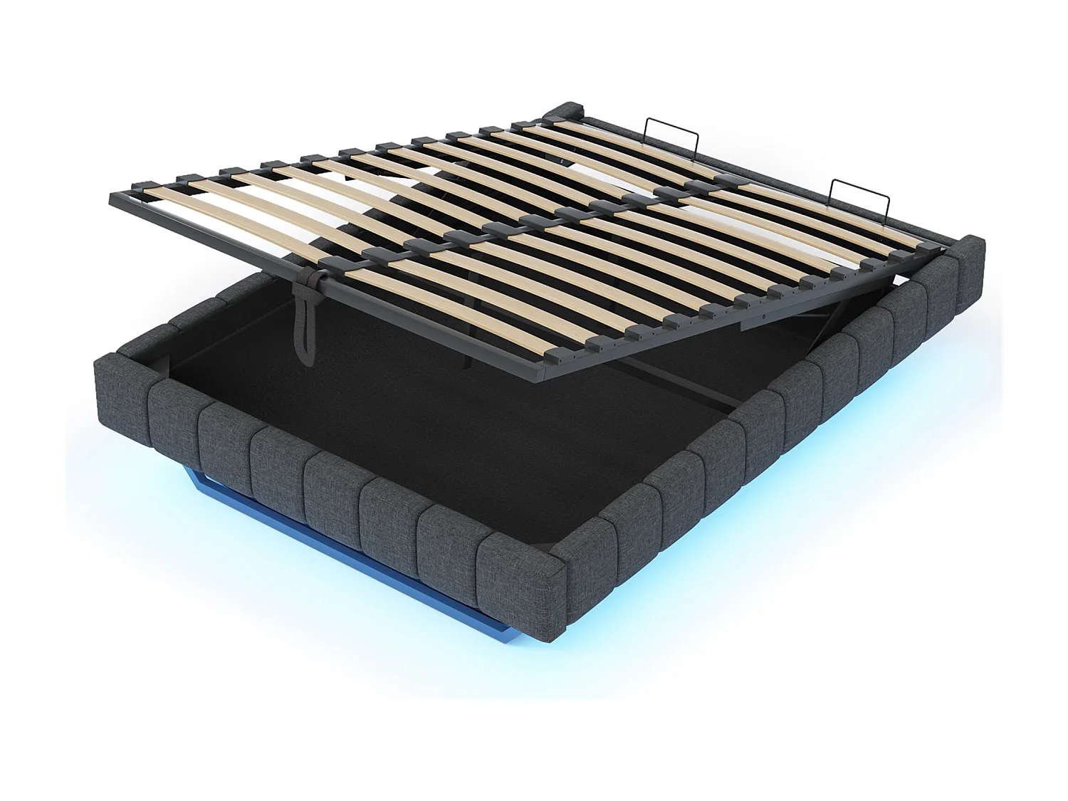 Lit coffre 160x200 cm - Lit adulte avec éclairage LED - sans tête de lit - lin gris - sans matelas