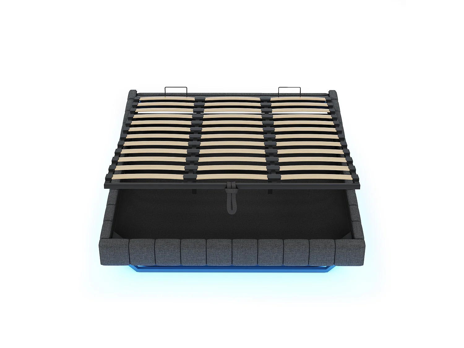 Opbergbed 180x200 cm - Volwassen bed met LED-verlichting - zonder hoofdeinde - grijs linnen - zonder matras