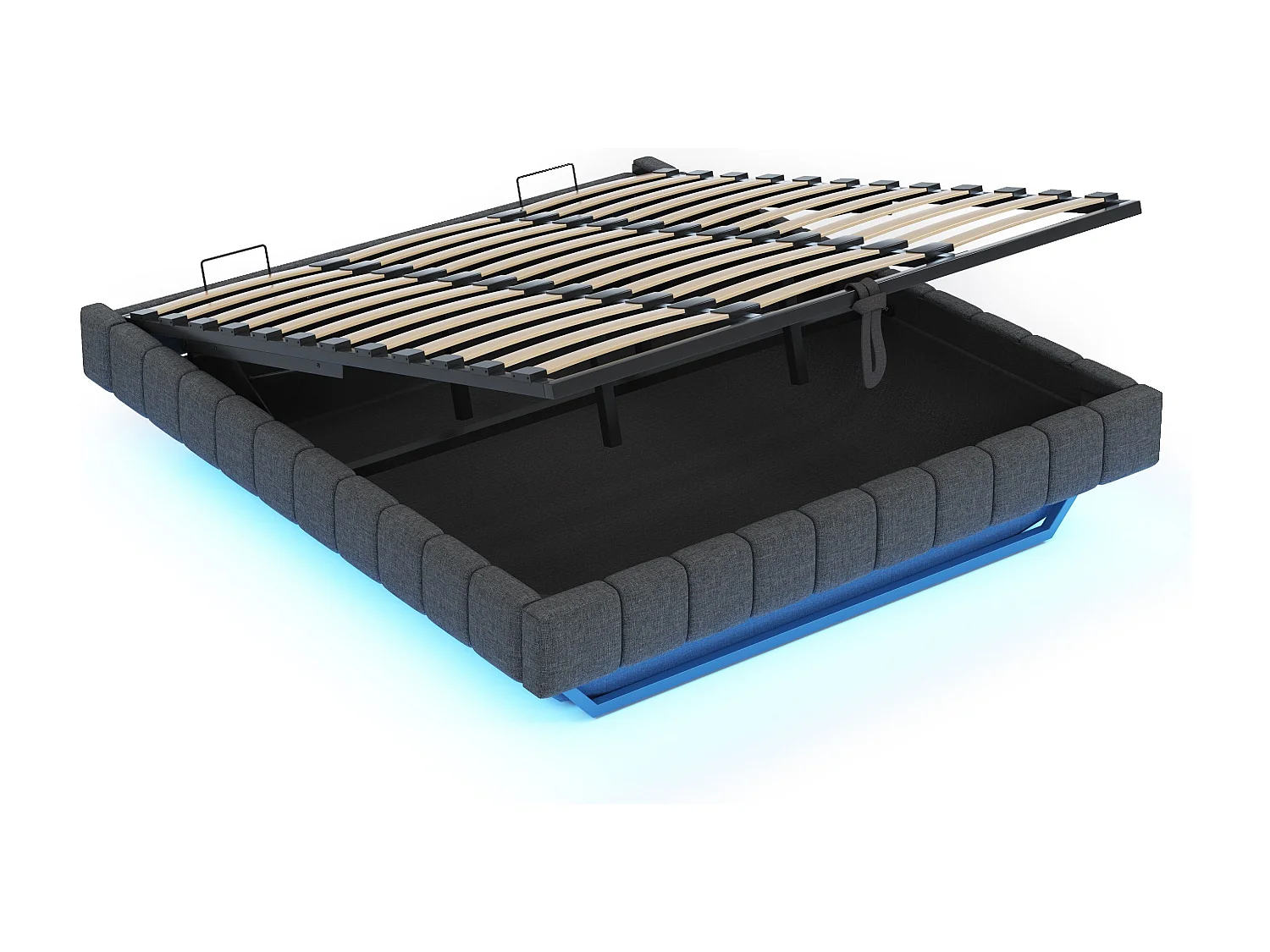 Lit coffre 180x200 cm - Lit adulte avec éclairage LED - sans tête de lit - lin gris - sans matelas