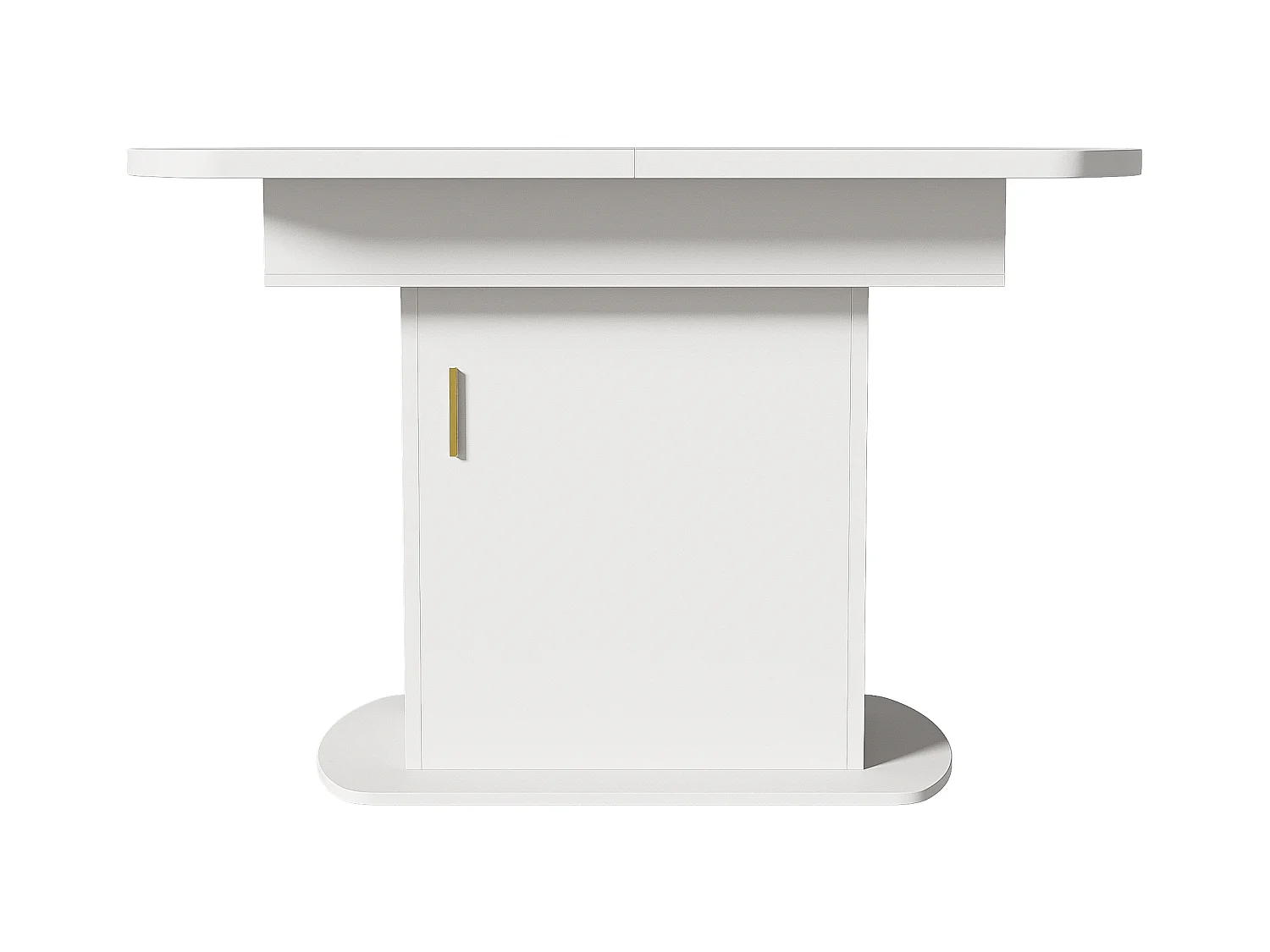 Table à manger ovale extensible - Table blanc avec une porte et poignées dorées - avec rangement