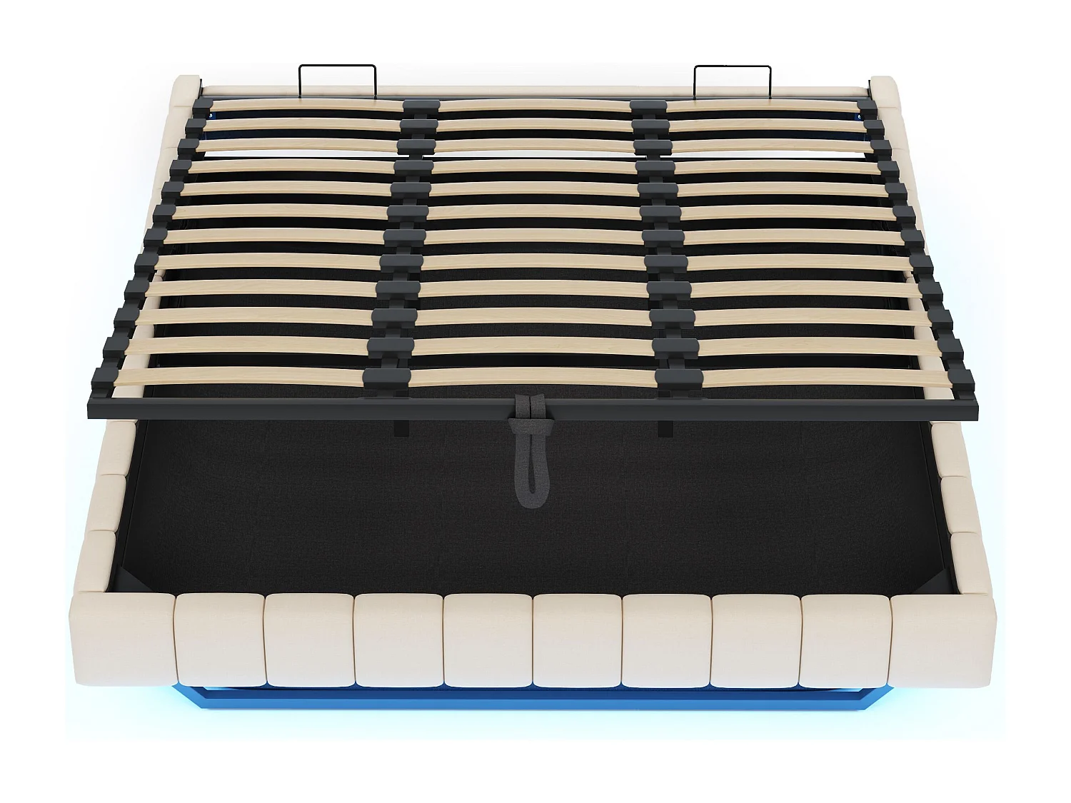 Lit coffre 180x200 cm - Lit adulte avec éclairage LED - sans tête de lit - lin beige - sans matelas